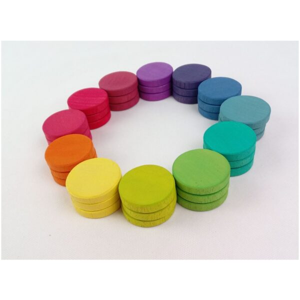 Monedas XL: 36 piezas de madera en 12 tonos arcoíris- ukitu juguetes