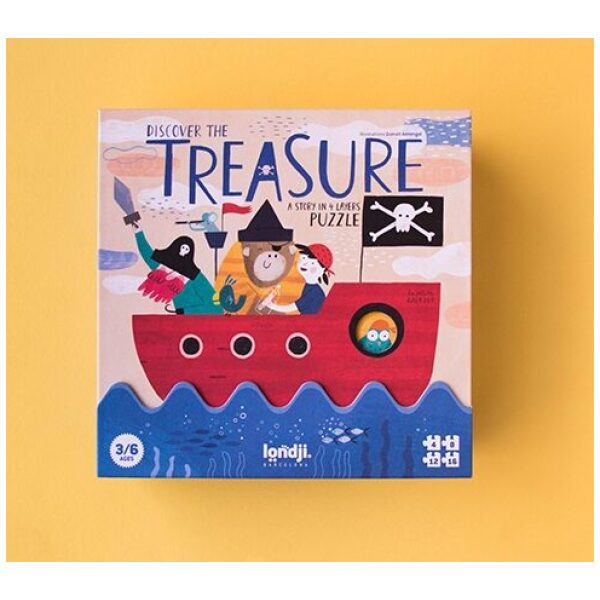 Puzzle discover the treasure. 4 rompecabezas. Ukitu juguetes