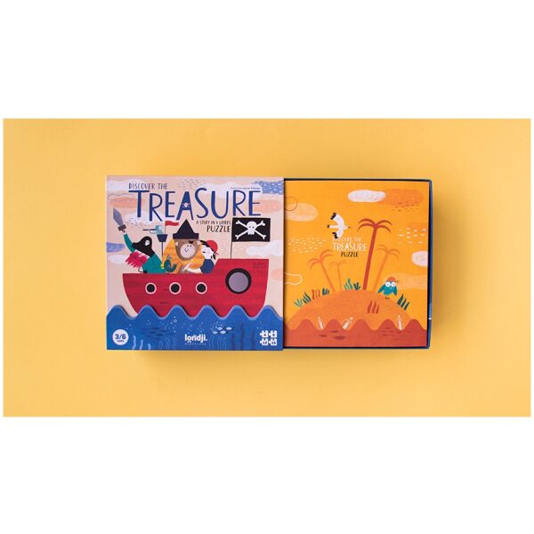 Puzzle discover the treasure. 4 rompecabezas. Ukitu juguetes